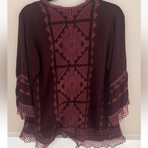 Johnny Was Renee Lace Blouse Top Small Color Black Plum V Neck Embroidered - Picture 9 of 13